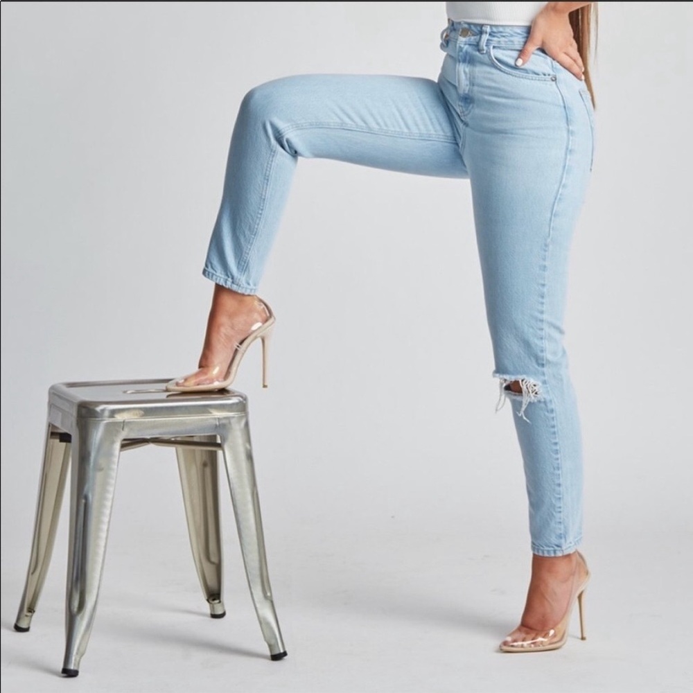 Because of Alice BOA. Light Blue Ripped Mom Jeans Size Medium